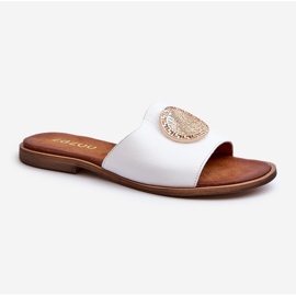 Zazoo 2938 Chanclas Planas De Piel Con Decoración, Blanco 3
