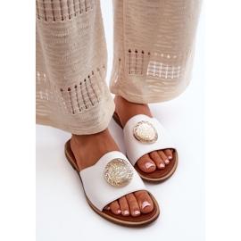 Zazoo 2938 Chanclas Planas De Piel Con Decoración, Blanco 5