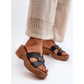 Zazoo 40412 Chanclas Mujer Elegantes De Piel Con Adorno Dorado, Negro 2