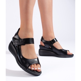 Cómodas sandalias de cuña negras de Sergio Leone negro 1