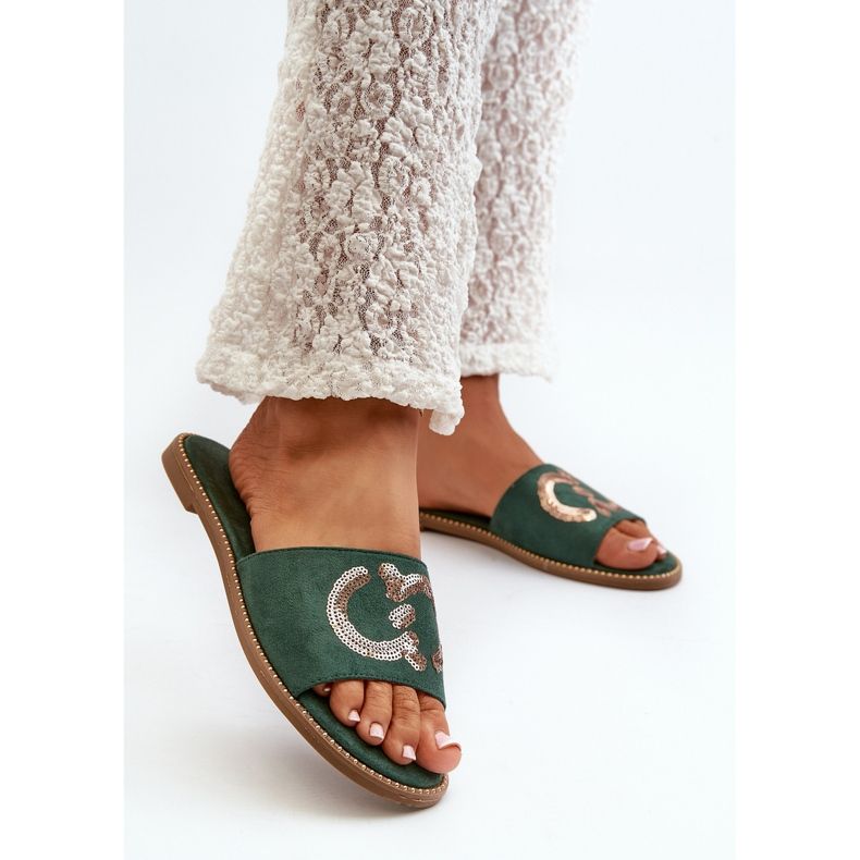 Chanclas Mujer Planas Con Lentejuelas S.Barski KV27-052 Verde 2