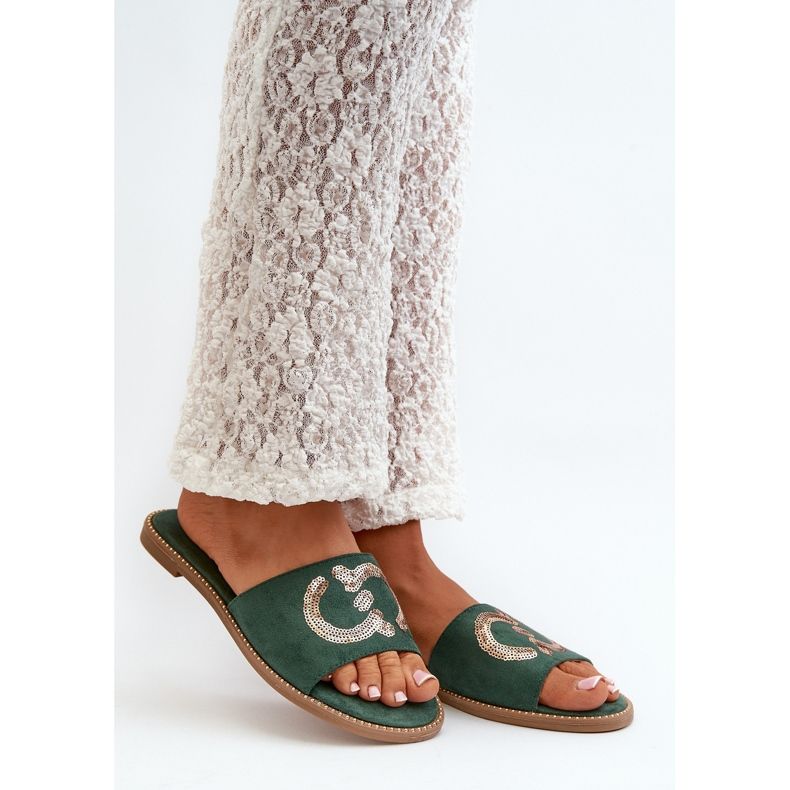 Chanclas Mujer Planas Con Lentejuelas S.Barski KV27-052 Verde 1