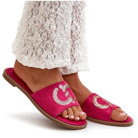 Chanclas Mujer Planas Con Lentejuelas S.Barski KV27-052 Fucsia rosado 11