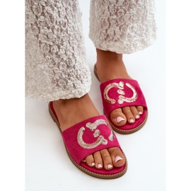 Chanclas Mujer Planas Con Lentejuelas S.Barski KV27-052 Fucsia rosado 7