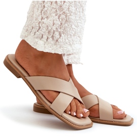 Chanclas de Mujer con Tacón Plano Fabricadas en Piel Ecológica S.Barski KV27-002 Beige 7