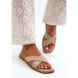 Chanclas de Mujer con Tacón Plano Fabricadas en Piel Ecológica S.Barski KV27-002 Beige 4