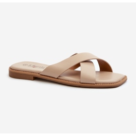 Chanclas de Mujer con Tacón Plano Fabricadas en Piel Ecológica S.Barski KV27-002 Beige 3