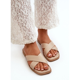Chanclas de Mujer con Tacón Plano Fabricadas en Piel Ecológica S.Barski KV27-002 Beige 5