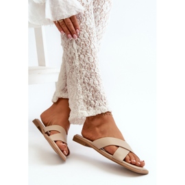 Chanclas de Mujer con Tacón Plano Fabricadas en Piel Ecológica S.Barski KV27-002 Beige 6
