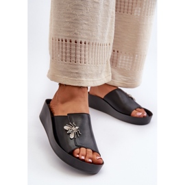 Chanclas Mujer Elegantes Con Adorno, Piel Natural S.Barski KV27-015 Negro 2