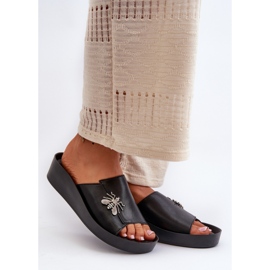 Chanclas Mujer Elegantes Con Adorno, Piel Natural S.Barski KV27-015 Negro 1