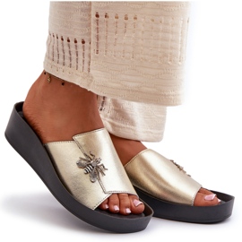 Chanclas Mujer Elegantes Con Adorno, Piel Natural S.Barski KV27-015 Dorado 7