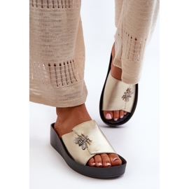 Chanclas Mujer Elegantes Con Adorno, Piel Natural S.Barski KV27-015 Dorado 4