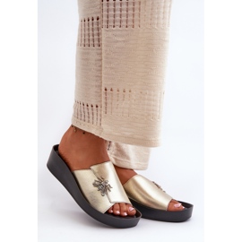 Chanclas Mujer Elegantes Con Adorno, Piel Natural S.Barski KV27-015 Dorado 1