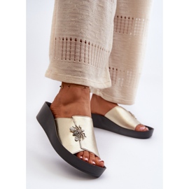 Chanclas Mujer Elegantes Con Adorno, Piel Natural S.Barski KV27-015 Dorado 2