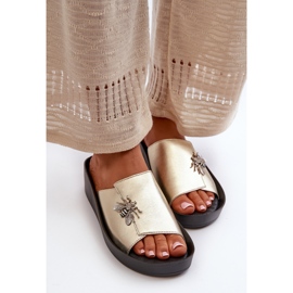 Chanclas Mujer Elegantes Con Adorno, Piel Natural S.Barski KV27-015 Dorado 6