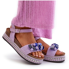 Sandalias De Mujer Con Cuña Y Plataforma Con Adornos S.Barski HY056 Morado violeta 11