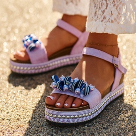 Sandalias De Mujer Con Cuña Y Plataforma Con Adornos S.Barski HY056 Morado violeta 2 Sandalias De Mujer Con Cuña Y Plataforma Con Adornos S.Barski HY056 Morado violeta 2