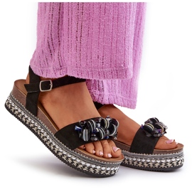 Sandalias De Mujer Con Cuña Y Plataforma Con Adornos S.Barski HY056 Negro 11