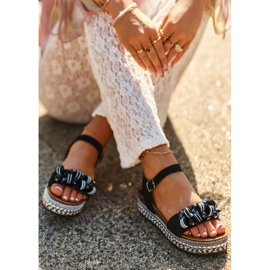 Sandalias De Mujer Con Cuña Y Plataforma Con Adornos S.Barski HY056 Negro 2 Sandalias De Mujer Con Cuña Y Plataforma Con Adornos S.Barski HY056 Negro 2