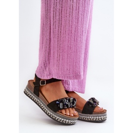 Sandalias De Mujer Con Cuña Y Plataforma Con Adornos S.Barski HY056 Negro 3
