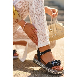 Sandalias De Mujer Con Cuña Y Plataforma Con Adornos S.Barski HY056 Negro 10