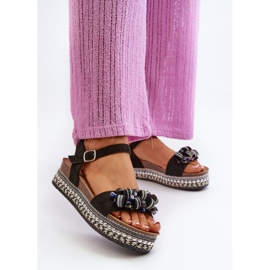 Sandalias De Mujer Con Cuña Y Plataforma Con Adornos S.Barski HY056 Negro 4
