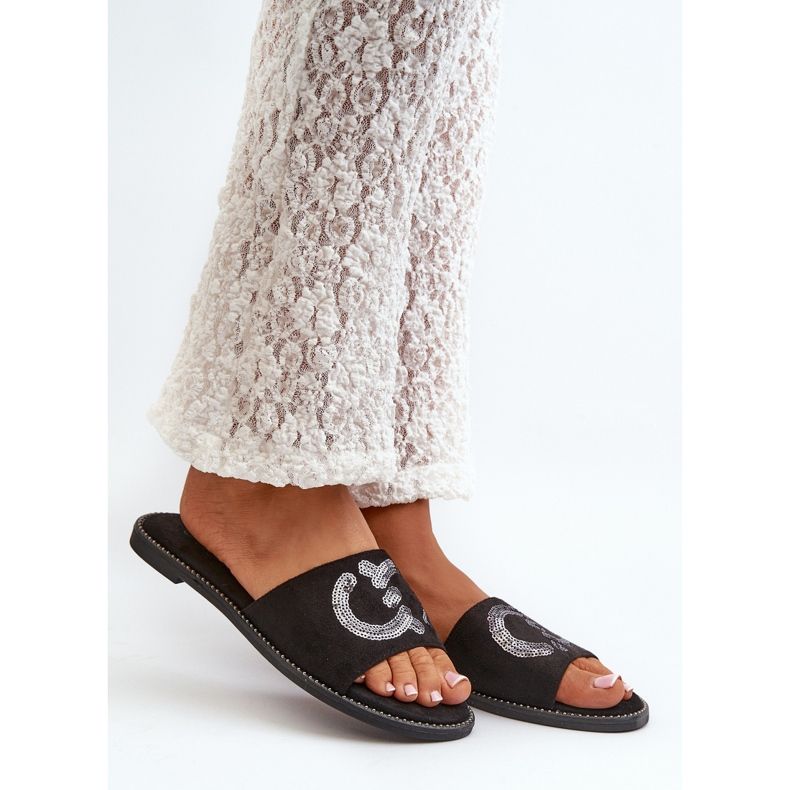 Chanclas Planas Mujer Con Lentejuelas S.Barski KV27-052 Negro 2