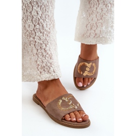 Chanclas Mujer Planas Con Lentejuelas S.Barski KV27-052 Marrón 10