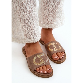 Chanclas Mujer Planas Con Lentejuelas S.Barski KV27-052 Marrón 12