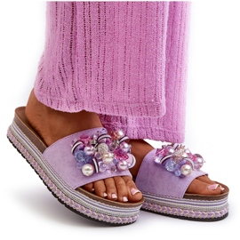Chanclas De Mujer En La Plataforma Con Adornos S.Barski HY077 Morado violeta 11