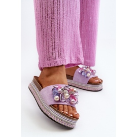 Chanclas De Mujer En La Plataforma Con Adornos S.Barski HY077 Morado violeta 4