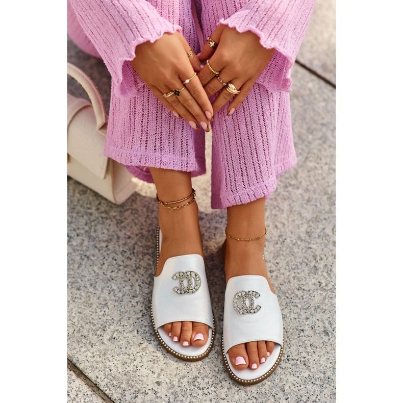 Chanclas Mujer Elegantes Brillantes Con Decoración S.Barski KV27-050 Plata 1