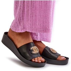 Chanclas de mujer elegantes y ligeras con decoración, piel natural S.Barski KV27-013, negro 11