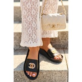 Chanclas de mujer elegantes y ligeras con decoración, piel natural S.Barski KV27-013, negro 9