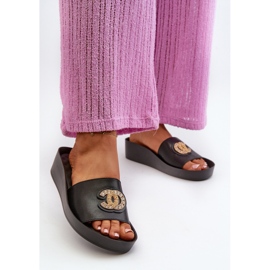 Chanclas de mujer elegantes y ligeras con decoración, piel natural S.Barski KV27-013, negro 4