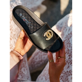 Chanclas de mujer elegantes y ligeras con decoración, piel natural S.Barski KV27-013, negro 2 Chanclas de mujer elegantes y ligeras con decoración, piel natural S.Barski KV27-013, negro 2
