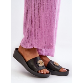 Chanclas de mujer elegantes y ligeras con decoración, piel natural S.Barski KV27-013, negro 3