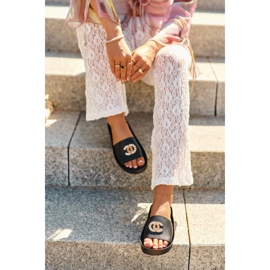 Chanclas de mujer elegantes y ligeras con decoración, piel natural S.Barski KV27-013, negro 10
