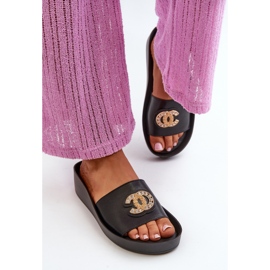 Chanclas de mujer elegantes y ligeras con decoración, piel natural S.Barski KV27-013, negro 6