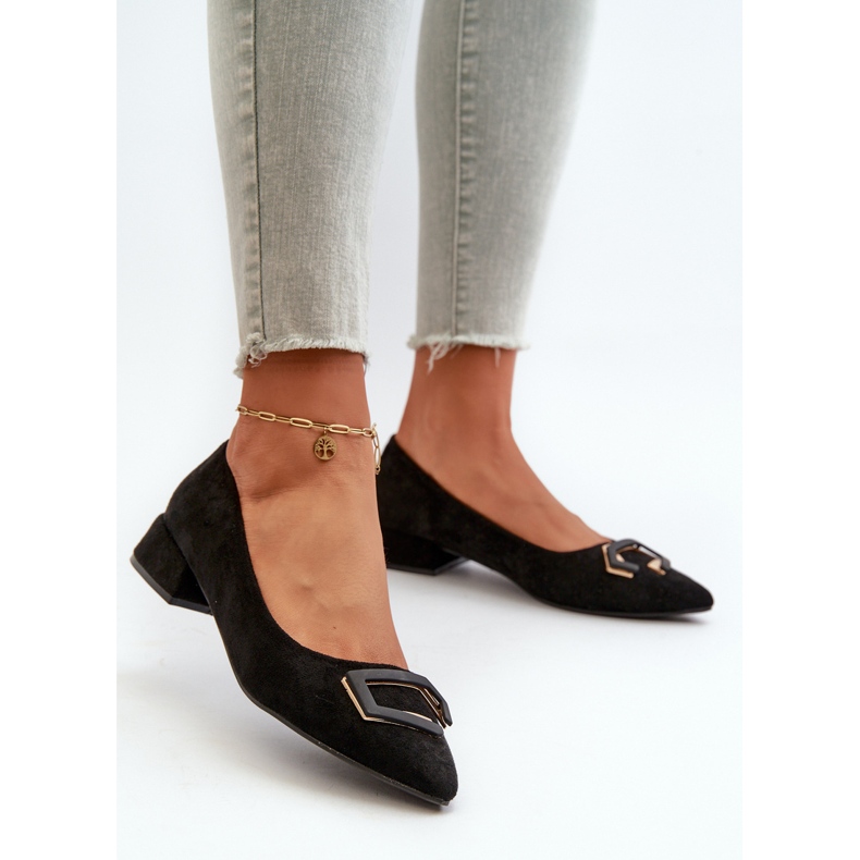 Salón Tacón Bajo Con Decoración Ante Eco S.Barski KV27-034 Negro 2