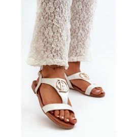 Sandalias Planas De Mujer Con Adorno Dorado S.Barski KV27-051 Blanco y Plata 7