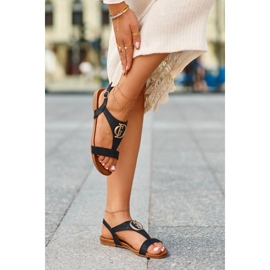 Sandalias Planas De Mujer Con Adorno Dorado S.Barski KV27-051 Negro 9