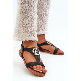 Sandalias Planas De Mujer Con Adorno Dorado S.Barski KV27-051 Negro 4