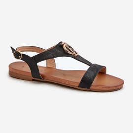 Sandalias Planas De Mujer Con Adorno Dorado S.Barski KV27-051 Negro 5