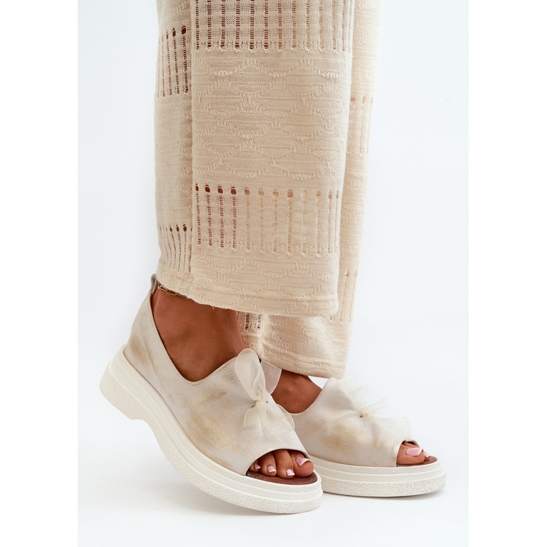 Zazoo 2939 Sandalias de Mujer de Piel con Lazo, Oro Cepillado blanco 2