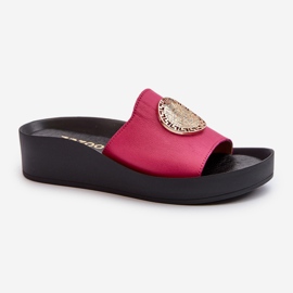 Zazoo 2920 Chanclas Mujer Piel Cuña Detalles Dorados Fucsia rosado 4