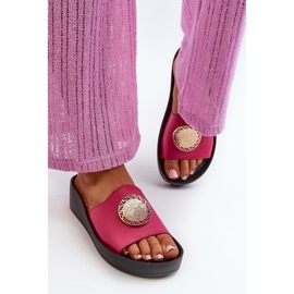 Zazoo 2920 Chanclas Mujer Piel Cuña Detalles Dorados Fucsia rosado 5