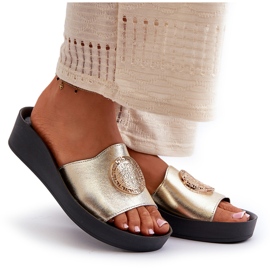 Zazoo 2920 Chanclas Mujer Piel Cuña Detalle Dorado Dorado 7