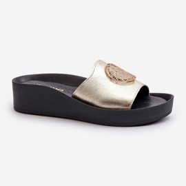 Zazoo 2920 Chanclas Mujer Piel Cuña Detalle Dorado Dorado 3